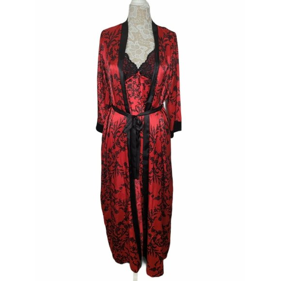In Bloom by Jonquil Other - In Bloom By Jonquil Robe Set Chemise Dress  Red Black Sz. Large Sleepwear